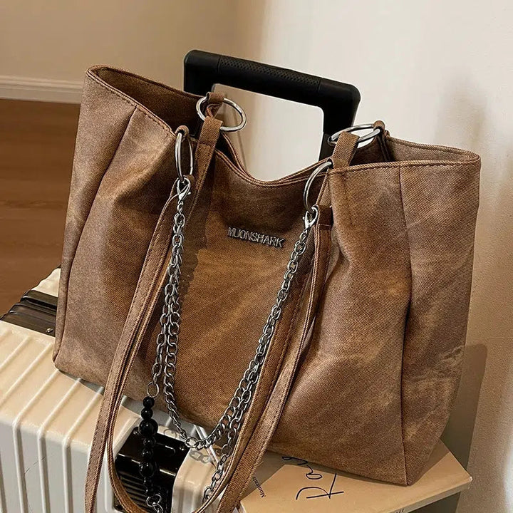 Interior Pockets Chain Strap Tote Bag
