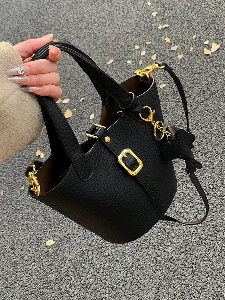 Keychain Leather Bucket Handbag