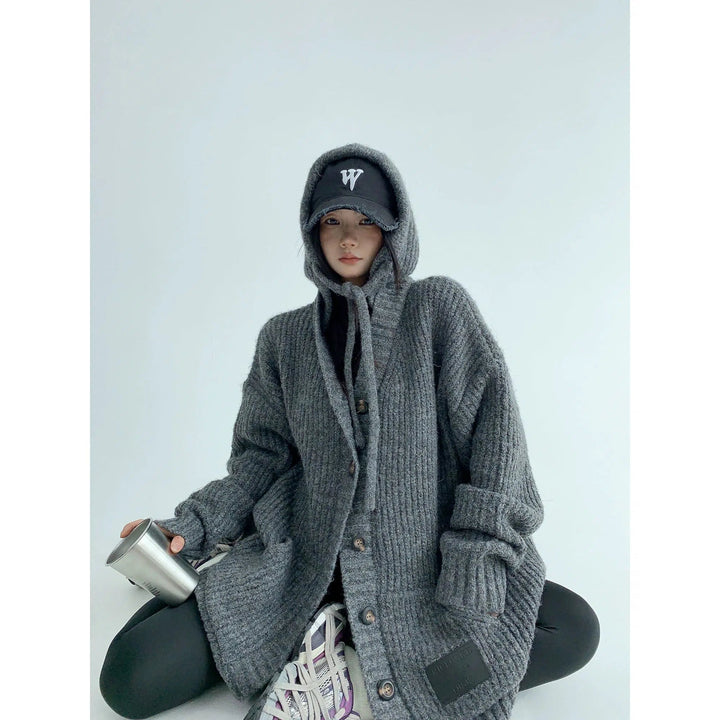 Knitted Button-Up Long Cardigan