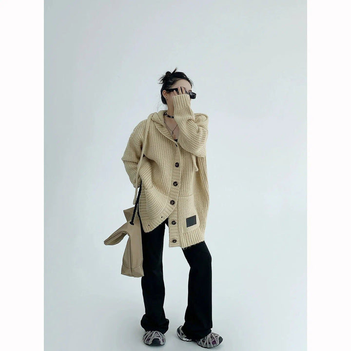 Knitted Button-Up Long Cardigan