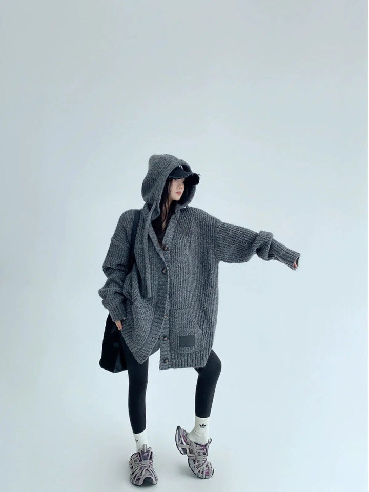 Knitted Button-Up Long Cardigan