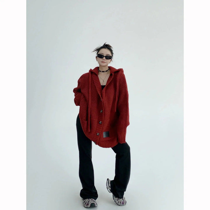 Knitted Button-Up Long Cardigan