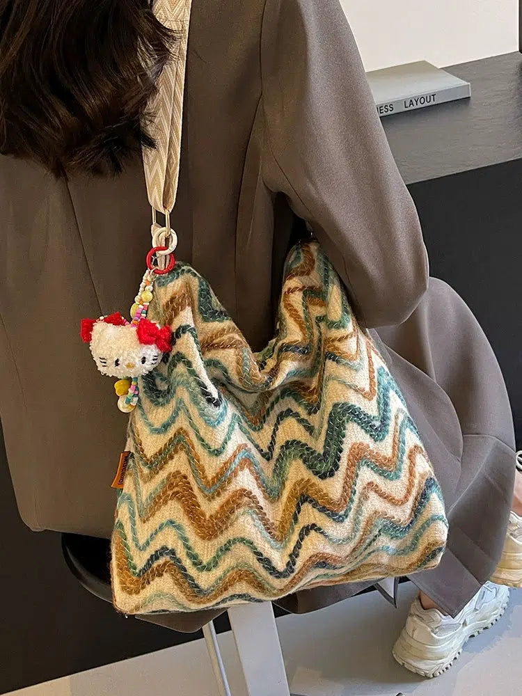 Knitted Chevron Pattern Shoulder Bag