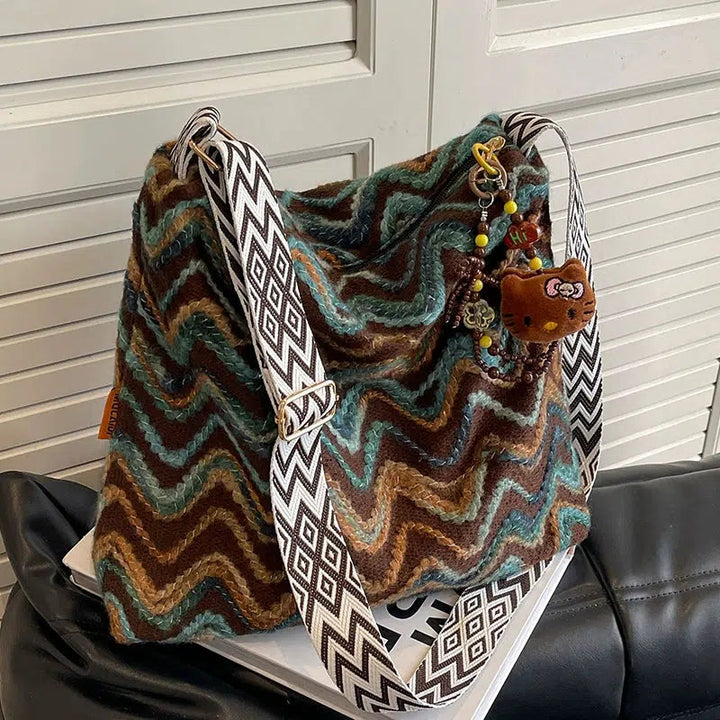 Knitted Chevron Pattern Shoulder Bag