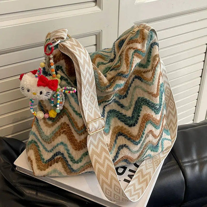 Knitted Chevron Pattern Shoulder Bag