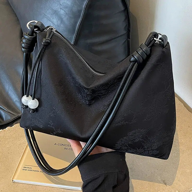 Knot Handle Embroidered Shoulder Bag