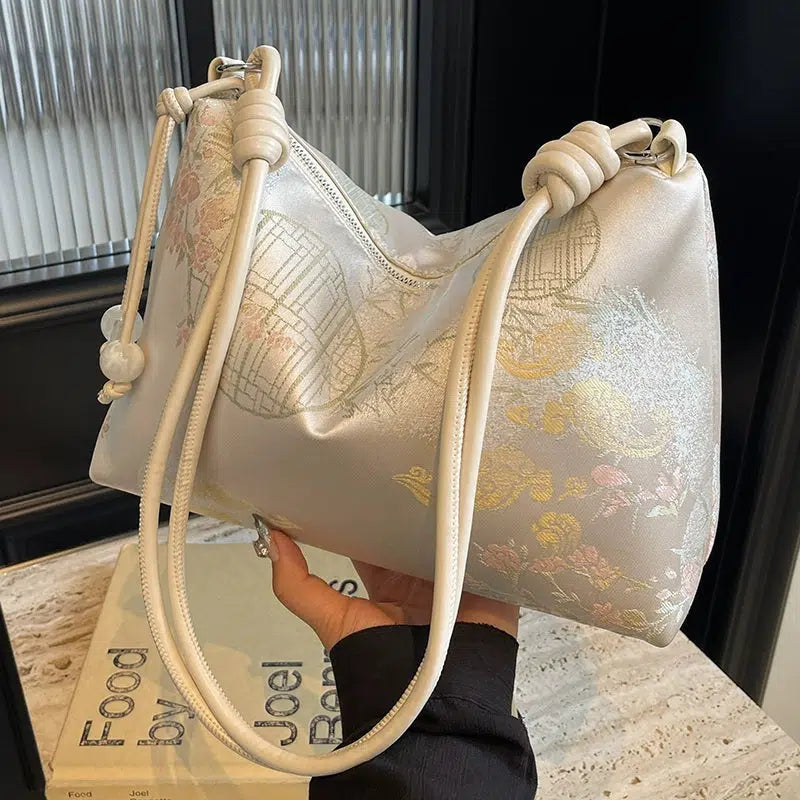 Knot Handle Embroidered Shoulder Bag