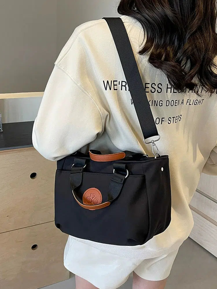 Leather Accents Canvas Tote Shoulder Bag