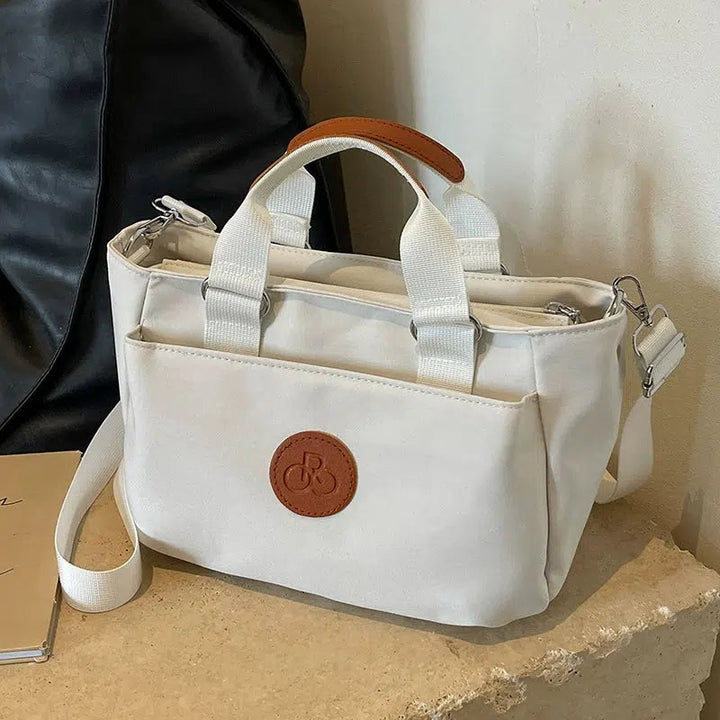 Leather Accents Canvas Tote Shoulder Bag