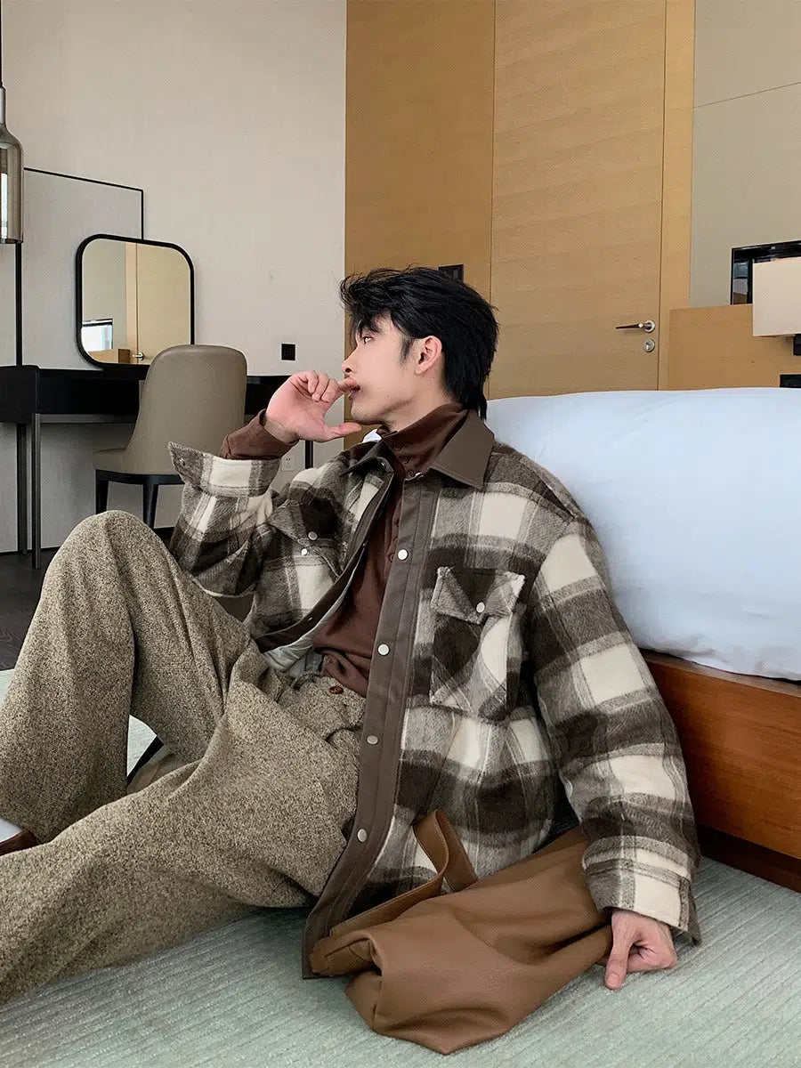 Leather Accents Plaid Jacket