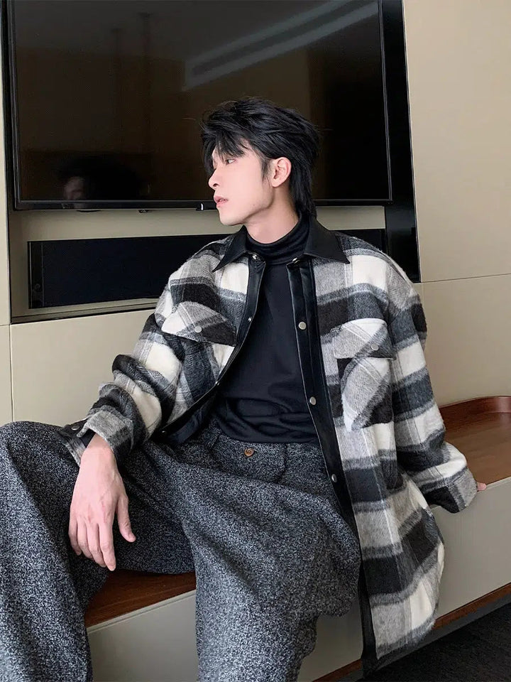 Leather Accents Plaid Jacket