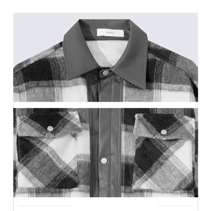 Leather Accents Plaid Jacket