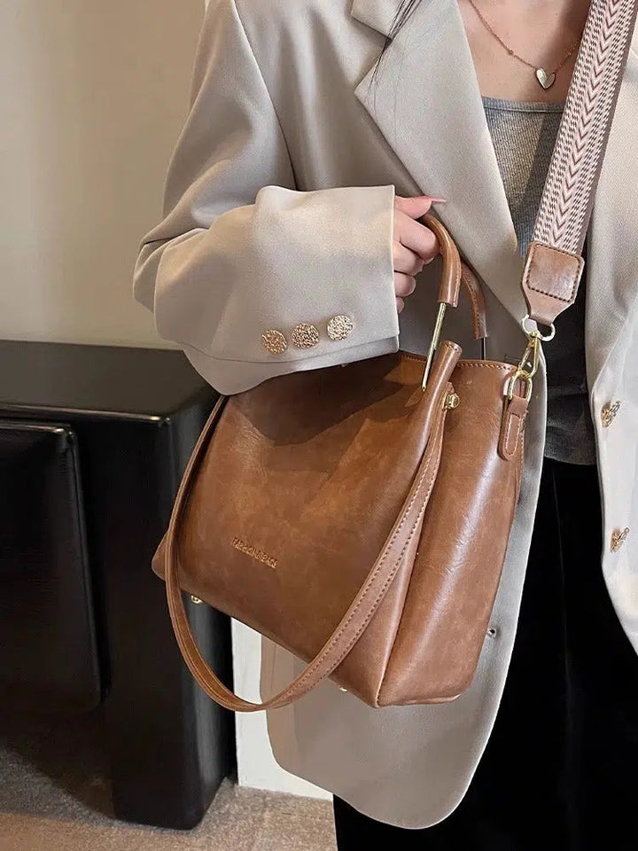 Leather Shoulder Strap Tote Bag