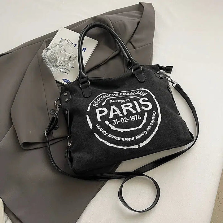 Leather Straps Canvas Tote Bag