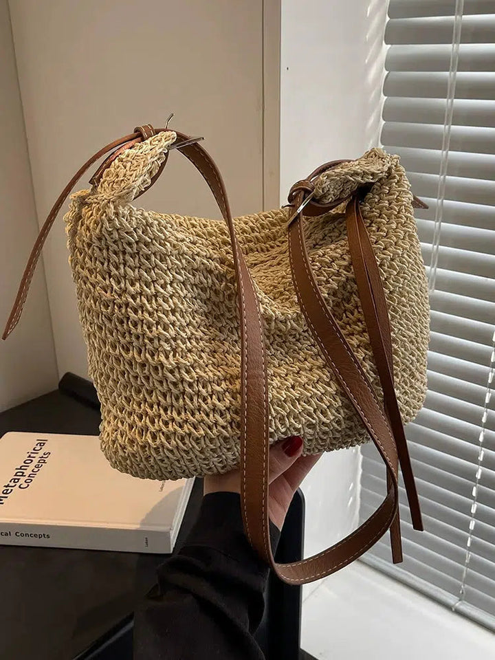 Leather Straps Handwoven Bucket Bag