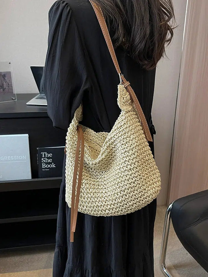 Leather Straps Handwoven Bucket Bag