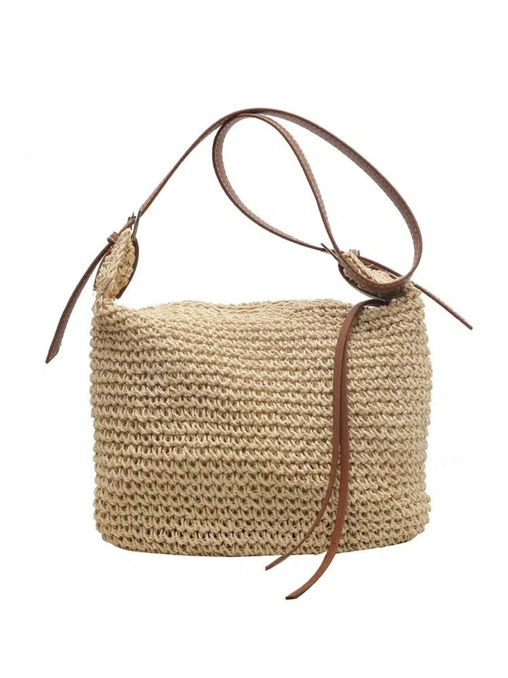 Leather Straps Handwoven Bucket Bag