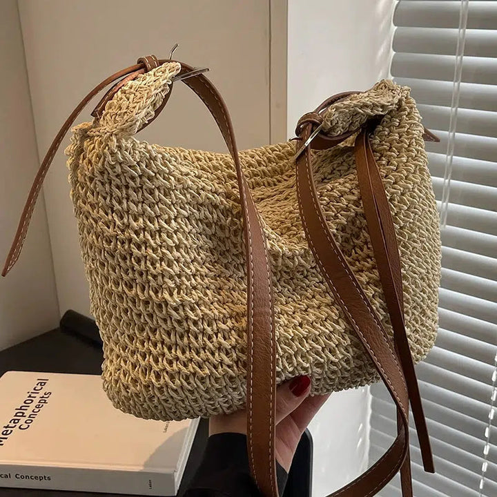 Leather Straps Handwoven Bucket Bag