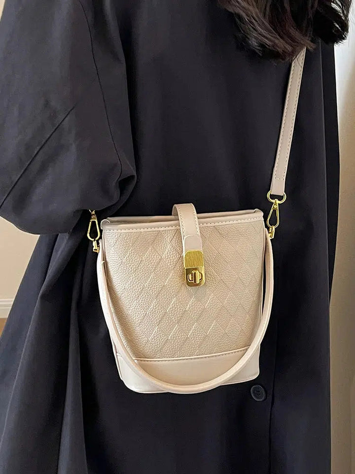 Leather-Trim Bucket Shaped Bag