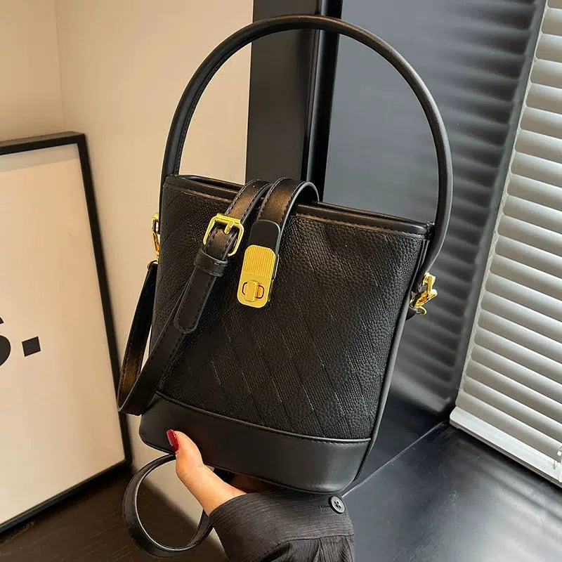Leather-Trim Bucket Shaped Bag