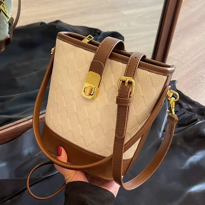 Leather-Trim Bucket Shaped Bag