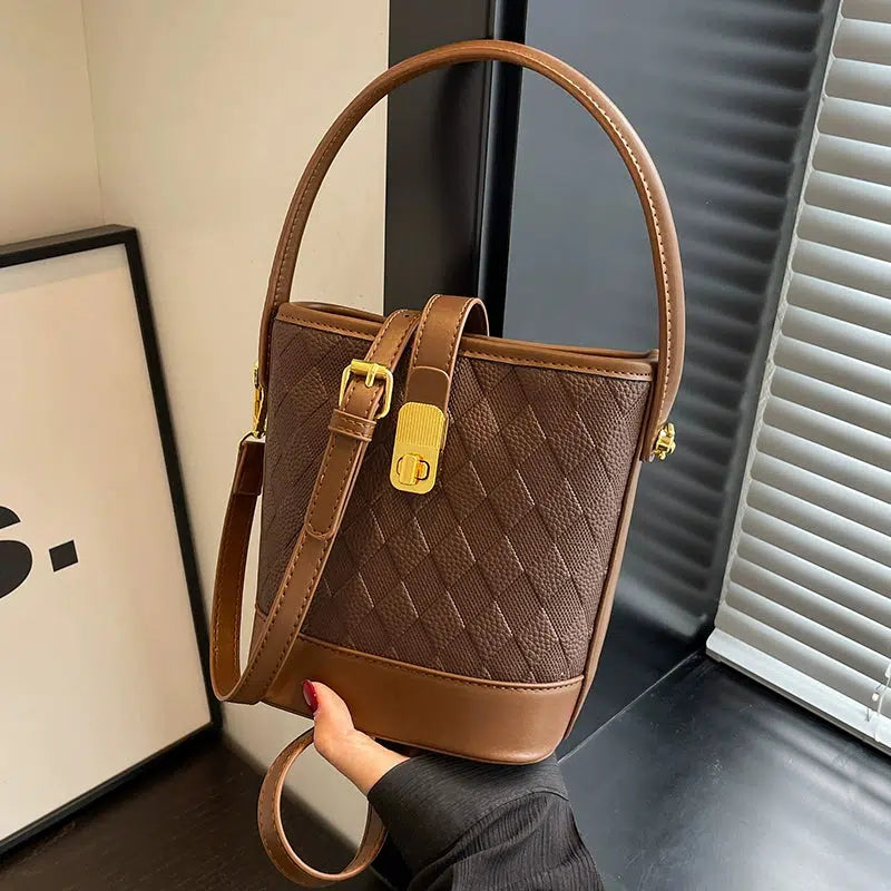 Leather-Trim Bucket Shaped Bag