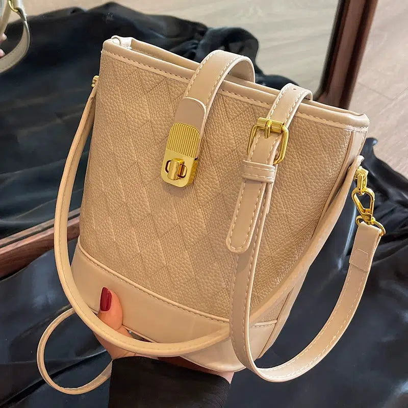 Leather-Trim Bucket Shaped Bag