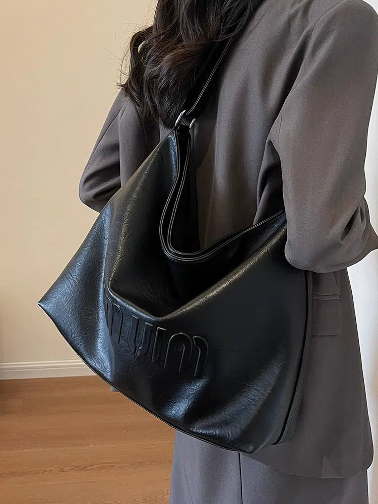 Letter Embossing Leather Tote Bag