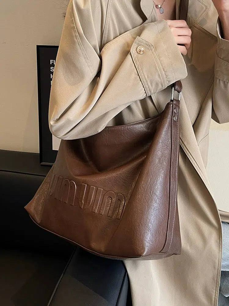 Letter Embossing Leather Tote Bag