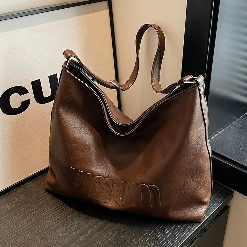 Letter Embossing Leather Tote Bag