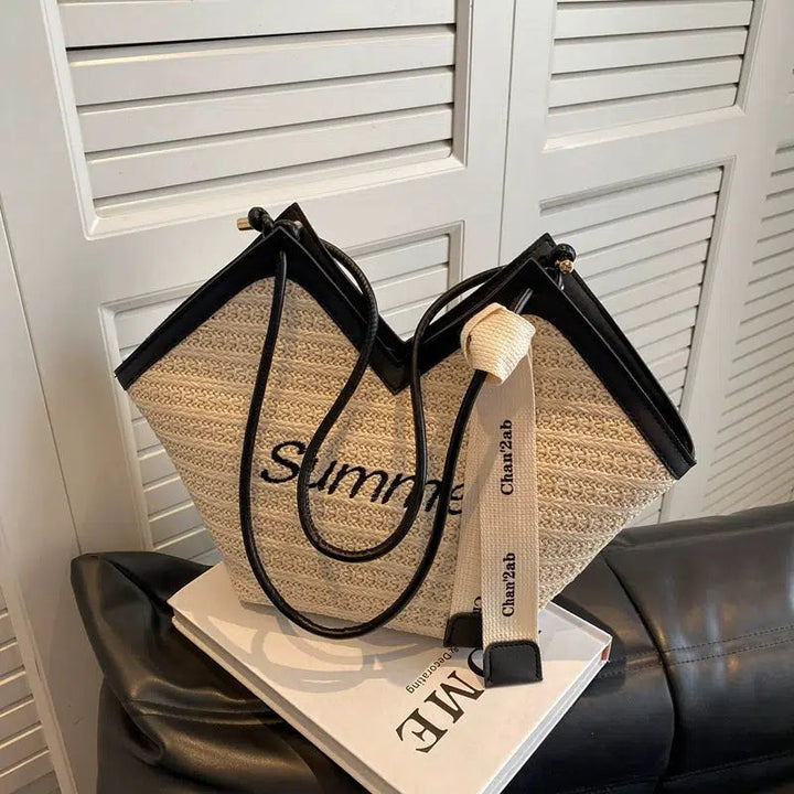 Letter Embroidery Woven Handbag
