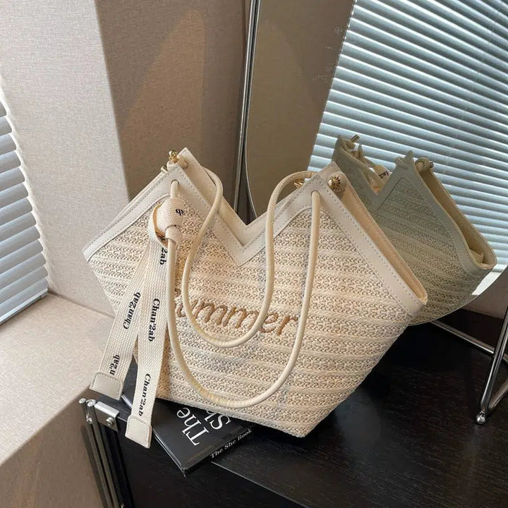 Letter Embroidery Woven Handbag