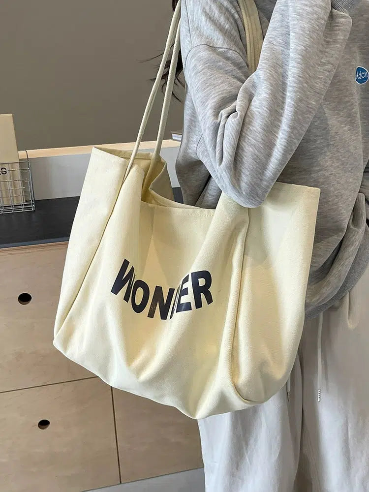 Letter Print Oversized Canvas Tote Bag