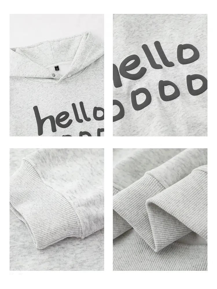Letter Printed Fleece Hooded Sweatshirt