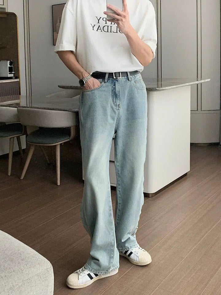 Light Blue Straight-leg Jeans