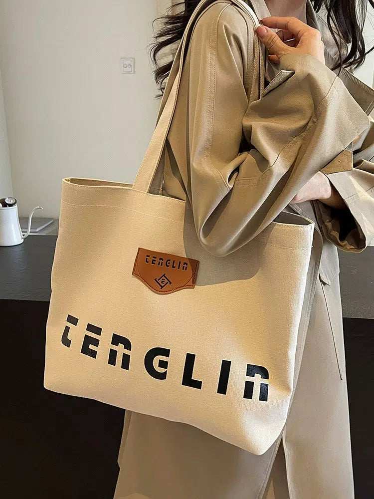 Logo Patch Canvas Tote Bag