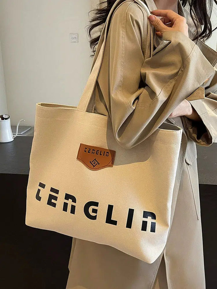 Logo Patch Canvas Tote Bag