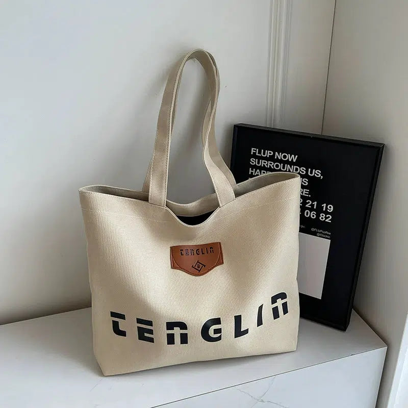 Logo Patch Canvas Tote Bag