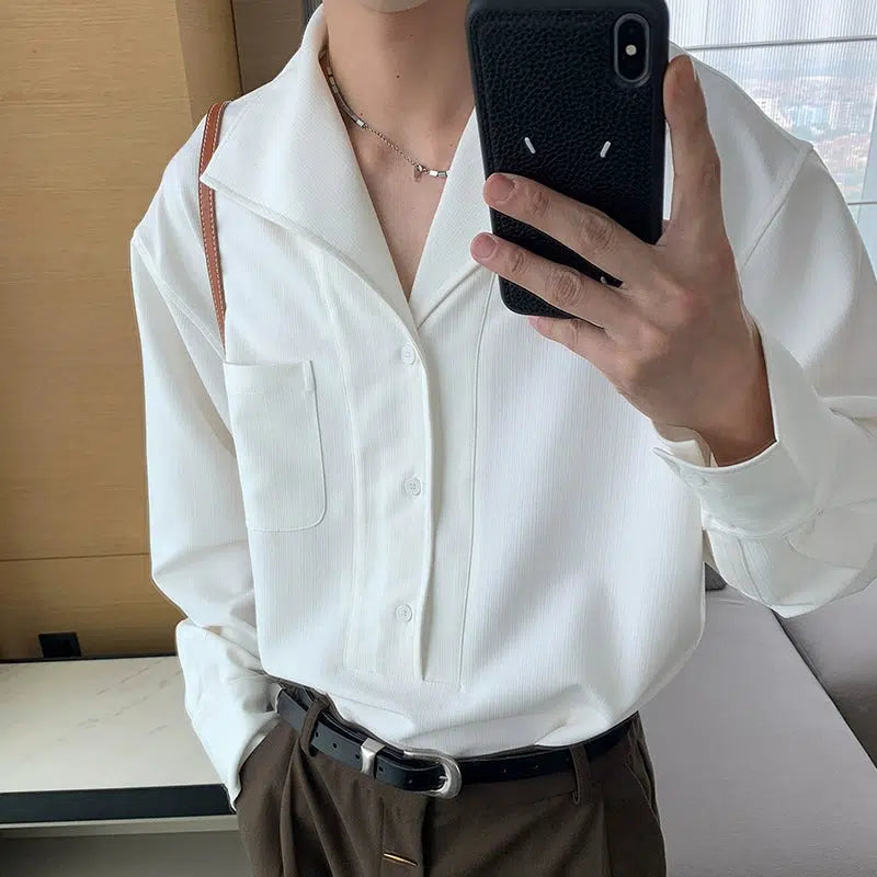 Long Sleeve Lapel Button-Down Shirt