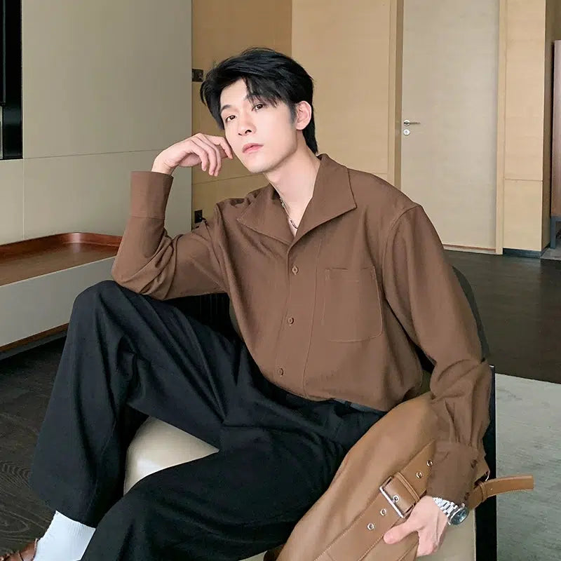 Long Sleeve Lapel Button-Down Shirt