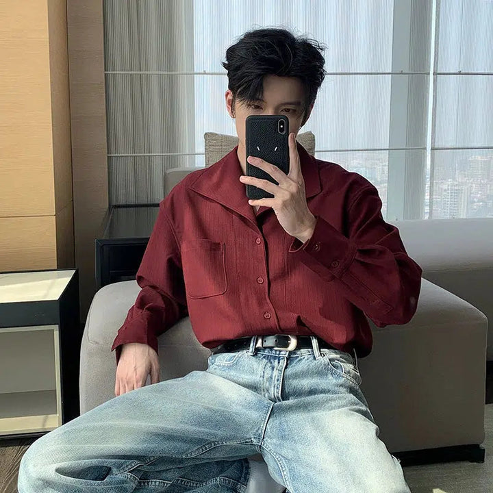 Long Sleeve Lapel Button-Down Shirt