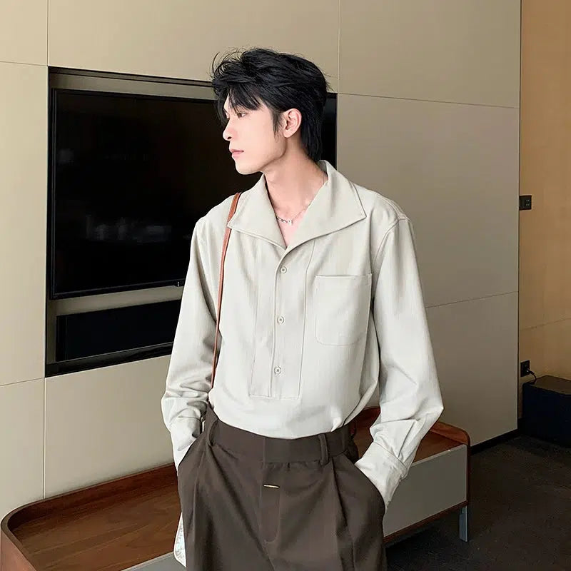 Long Sleeve Lapel Button-Down Shirt