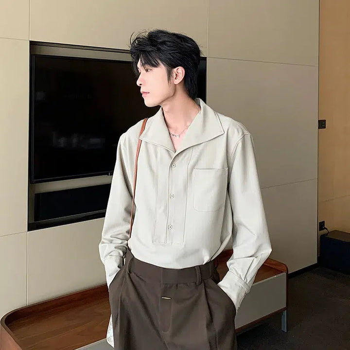 Long Sleeve Lapel Button-Down Shirt