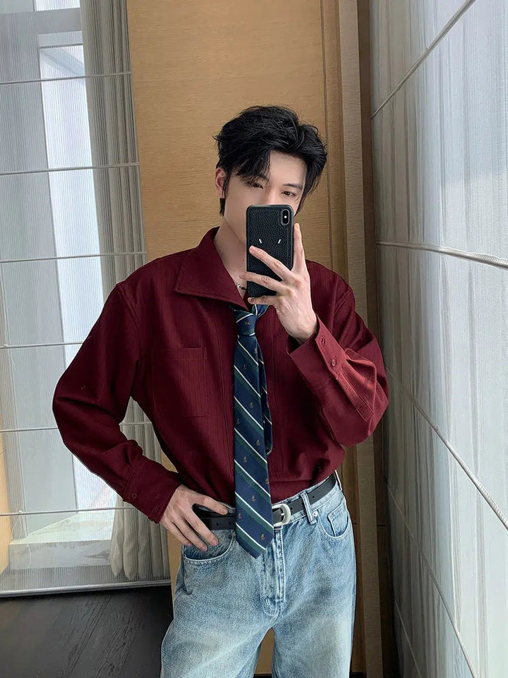 Long Sleeve Lapel Button-Down Shirt