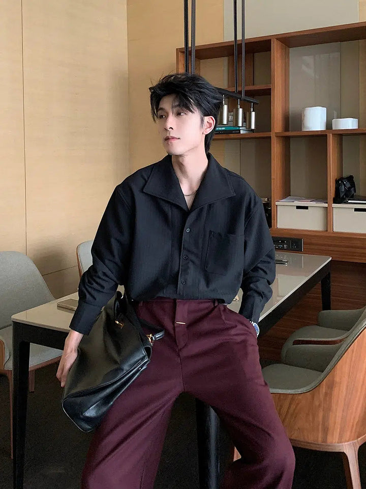 Long Sleeve Lapel Button-Down Shirt