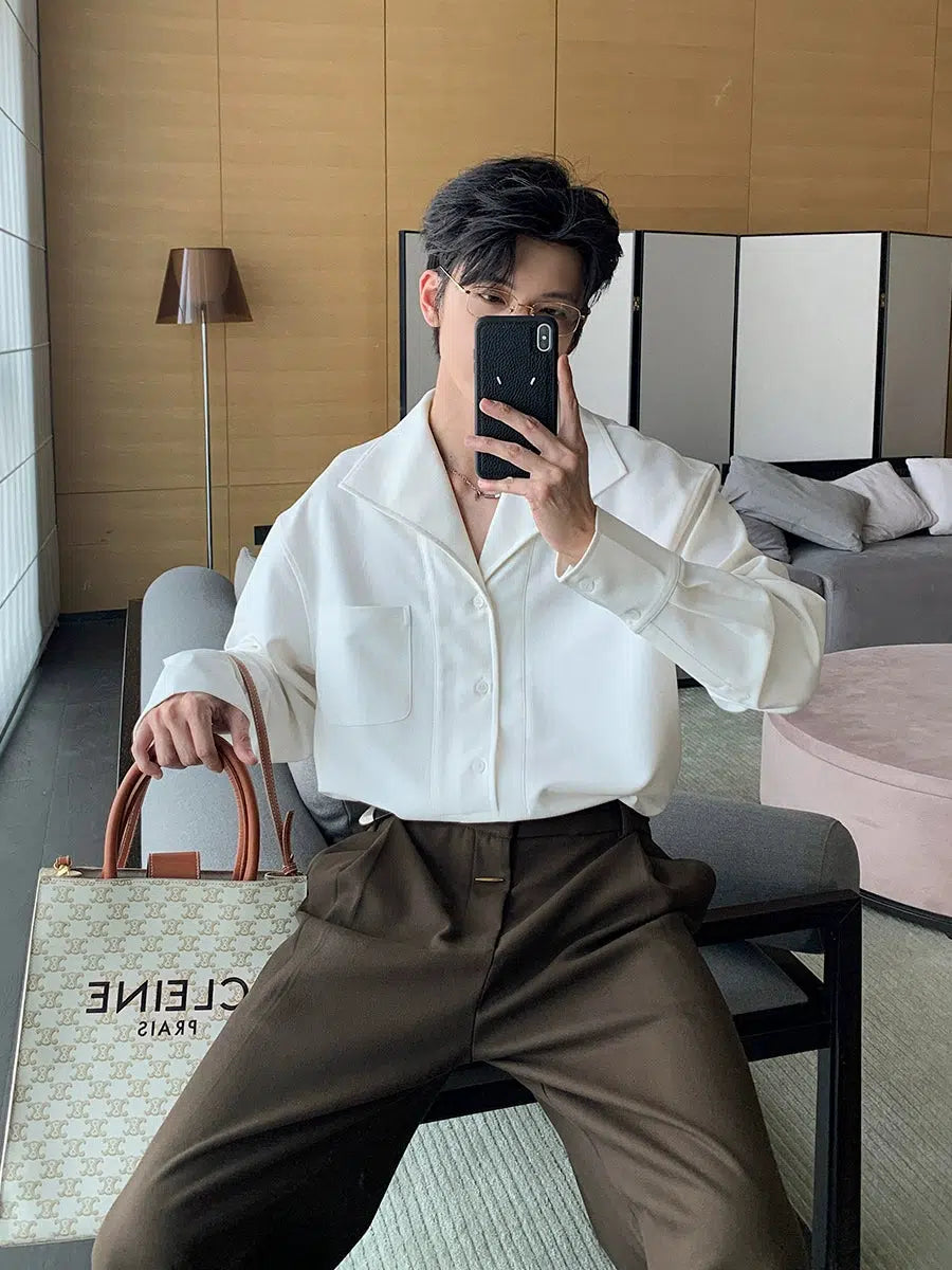 Long Sleeve Lapel Button-Down Shirt