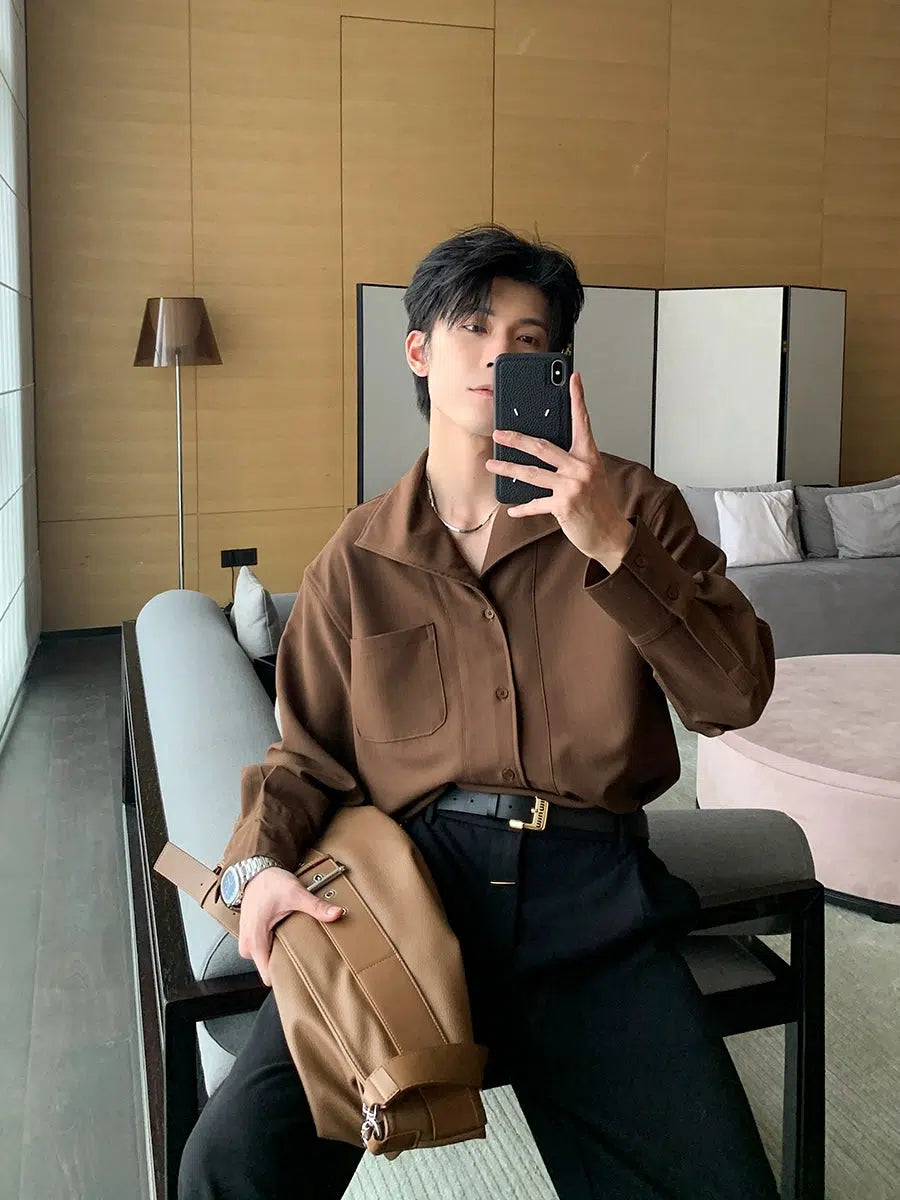 Long Sleeve Lapel Button-Down Shirt