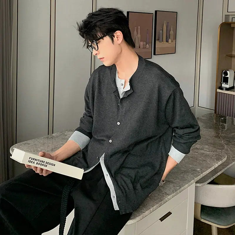 Loose Fit Button-front Knit Cardigan