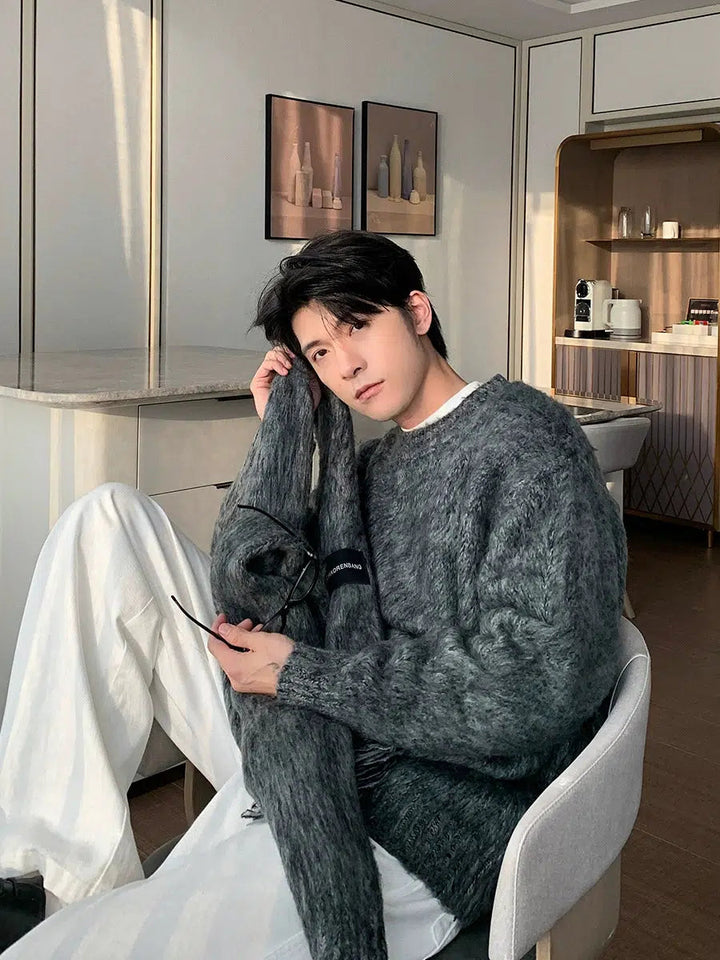 Loose Fit Crewneck Sweater with Scarf