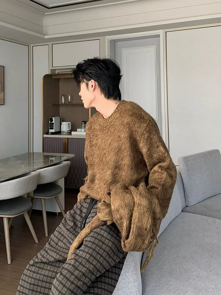 Loose Fit Crewneck Sweater with Scarf